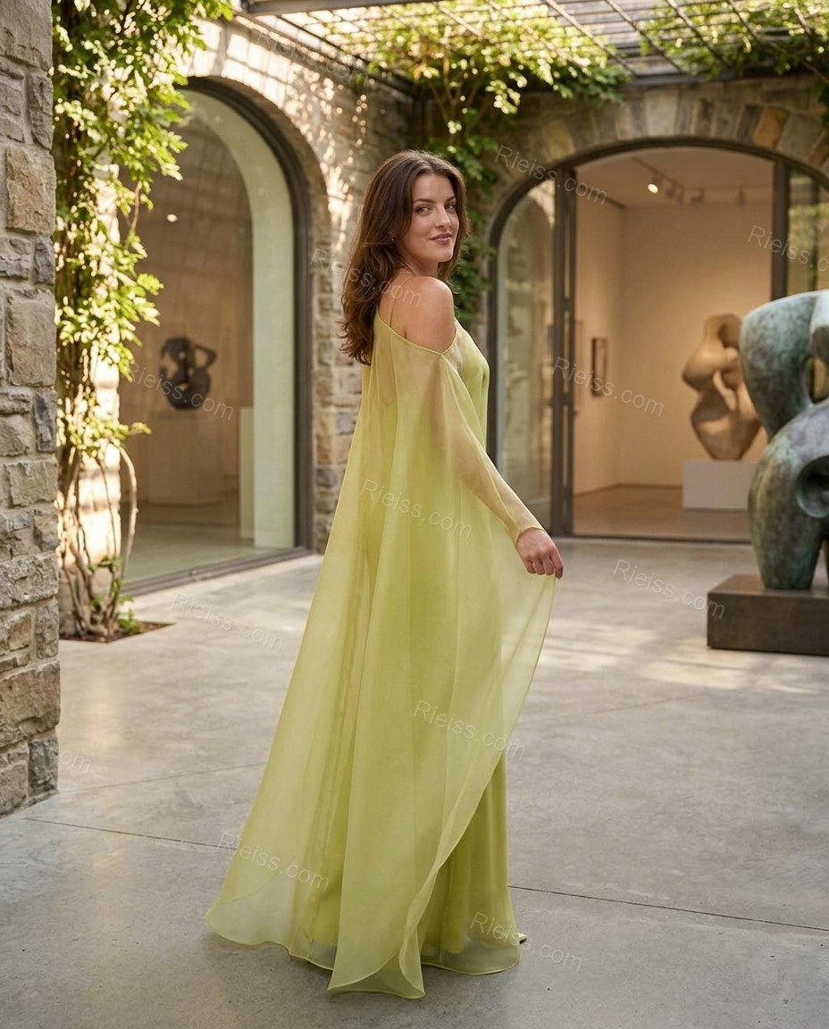 Chartreuse Cape Halter Lace Dress, alternate use-case lifestyle view, by Rieiss