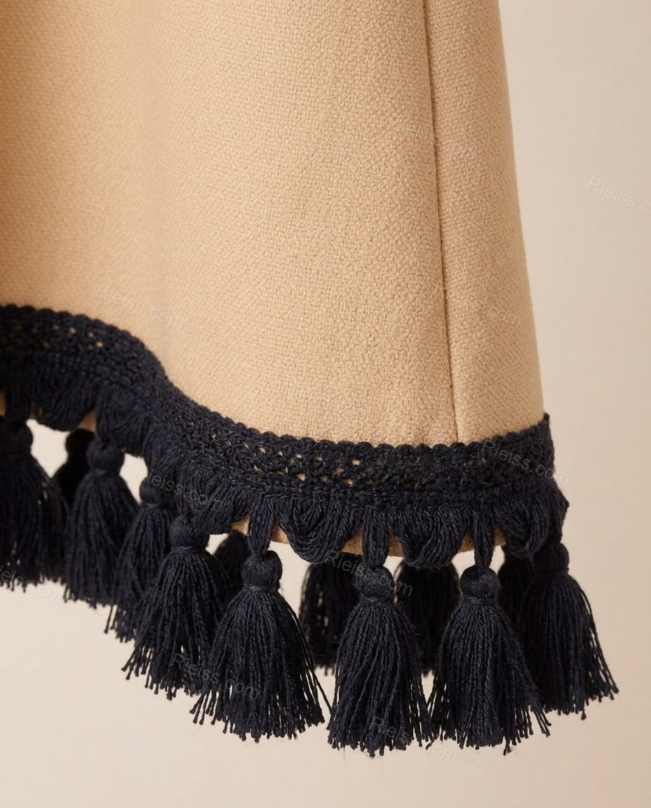 Beige Floral Embroidered Fringe Jacket, close-up of floral embroidery, by Rieiss