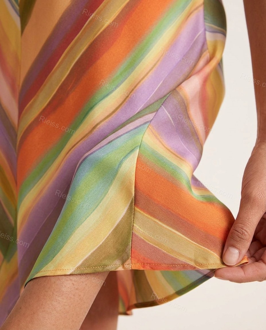 Orange Striped Maxi Open-Back Dress, close-up of striped, by Rieiss