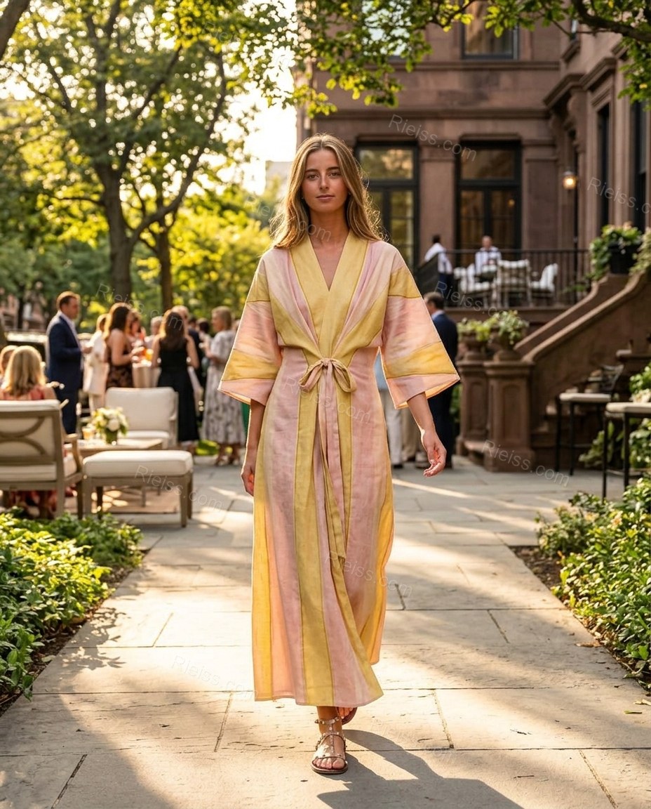 Pink Striped Maxi Dress, alternate use-case lifestyle view, by Rieiss