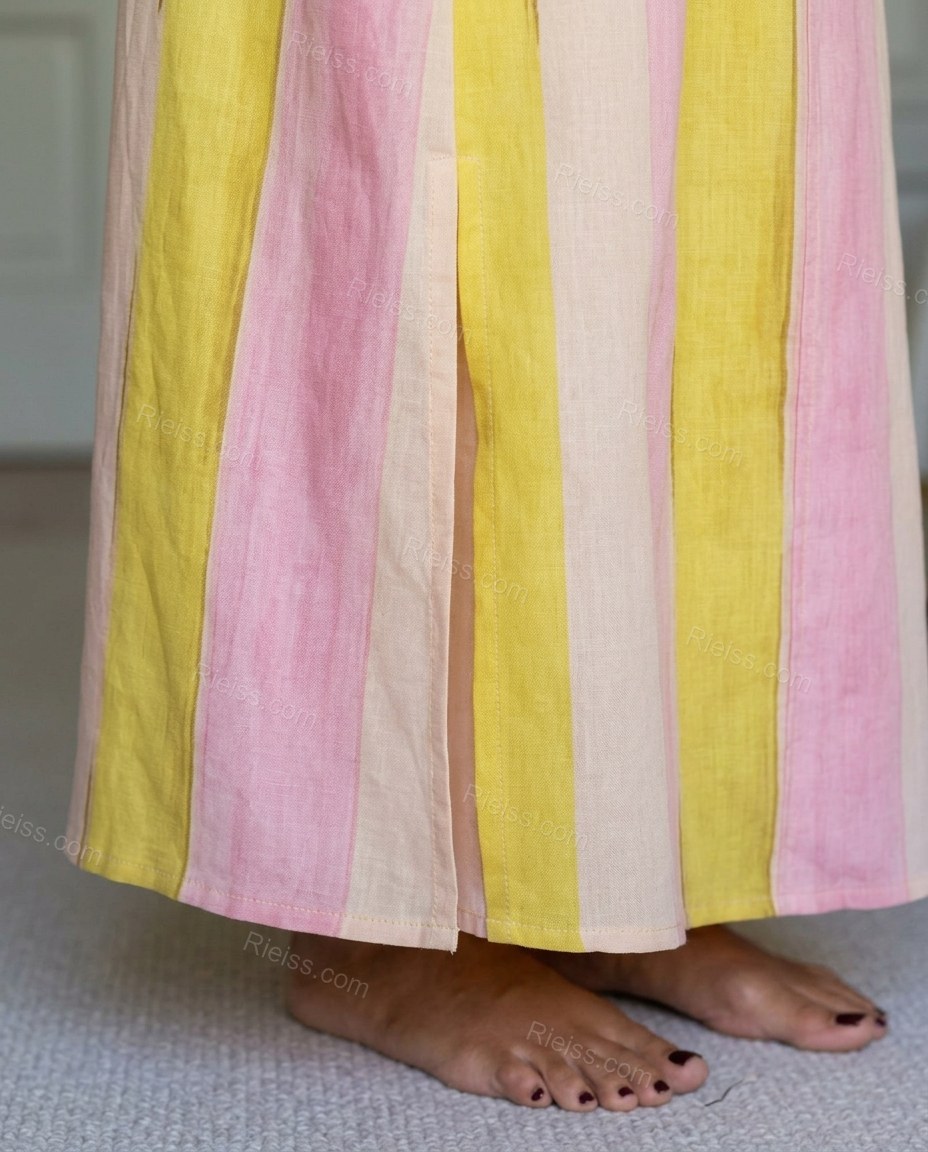 Pink Striped Maxi Dress, close-up of striped, by Rieiss