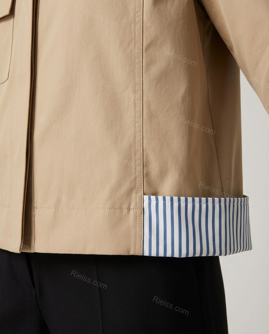 Beige Striped Cotton Outerwear, close-up of striped, by Rieiss