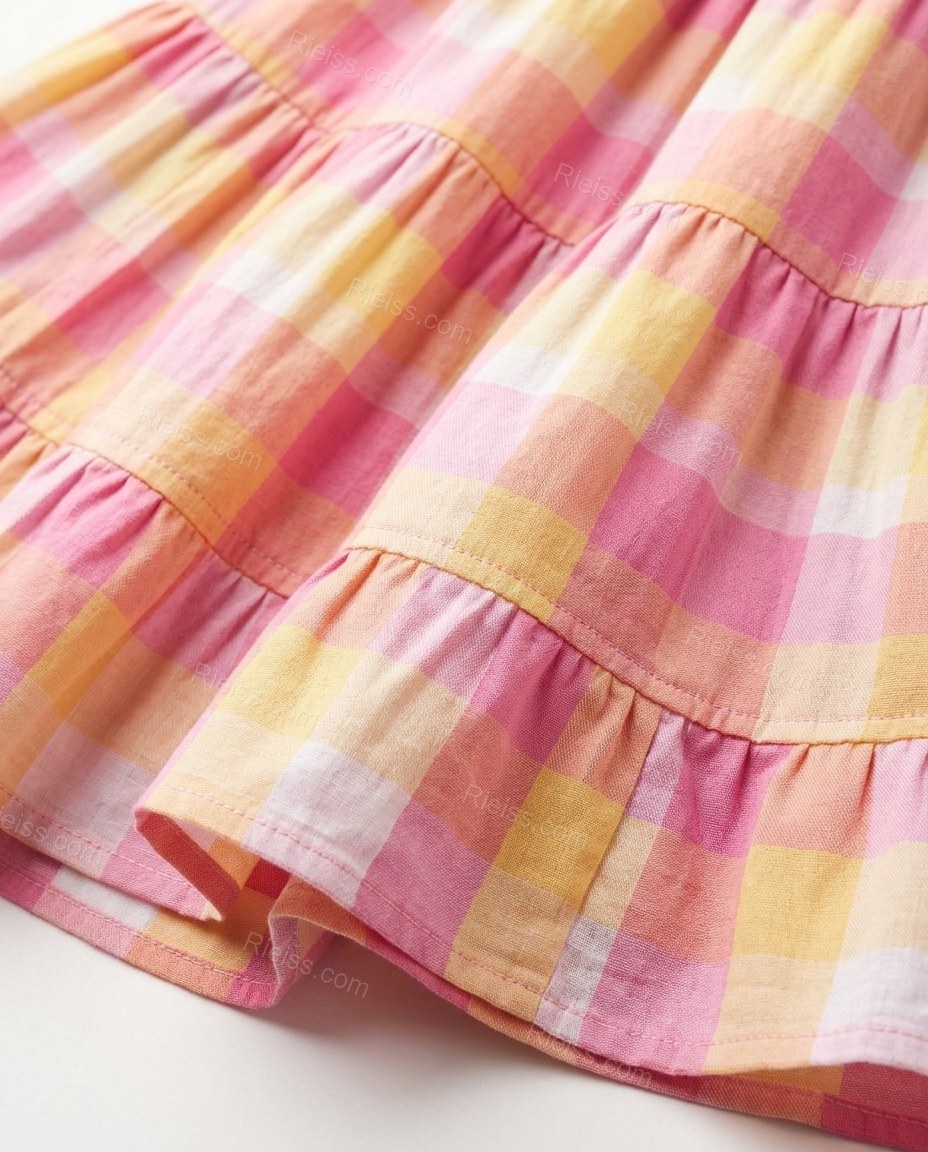 Pink Plaid Mini Strapless Dress, close-up of plaid, by Rieiss