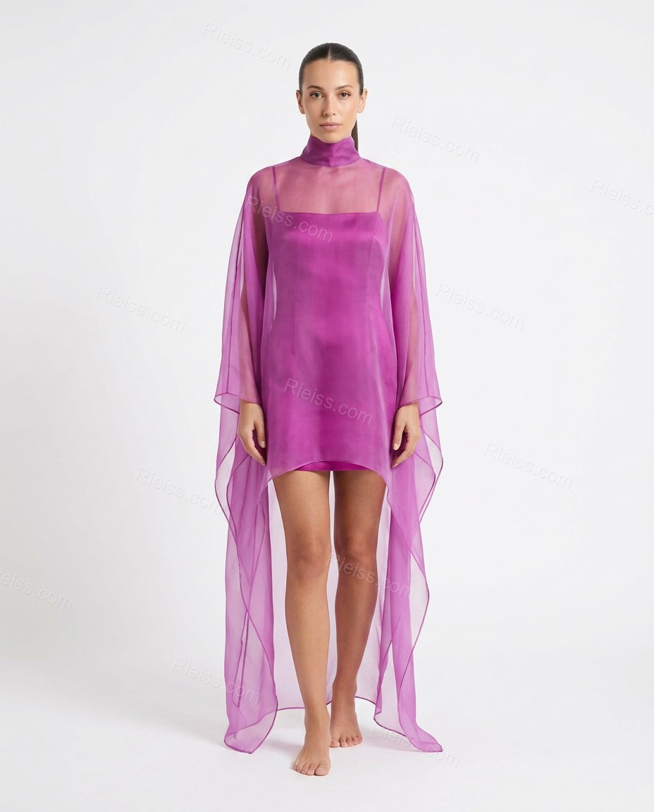 Purple Maxi Open-Back Cape Blouse & Skirt Set, front studio view, by Rieiss