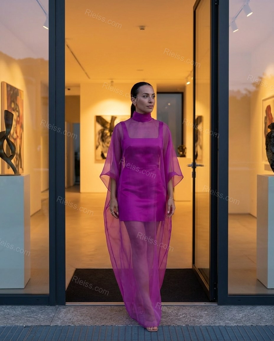 Purple Maxi Open-Back Cape Blouse & Skirt Set, alternate use-case lifestyle view, by Rieiss