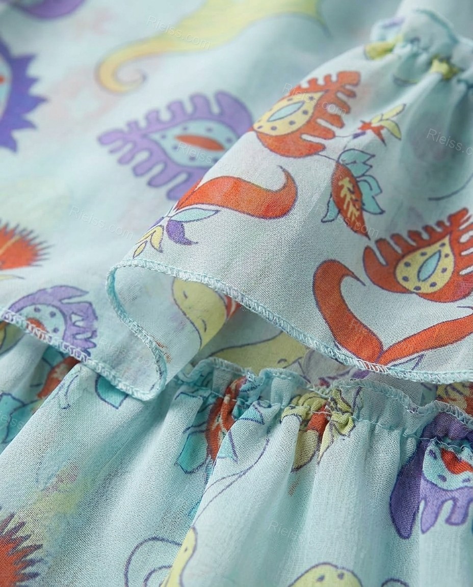 Light Blue Paisley Ruffled Outerwear, close-up of paisley, by Rieiss
