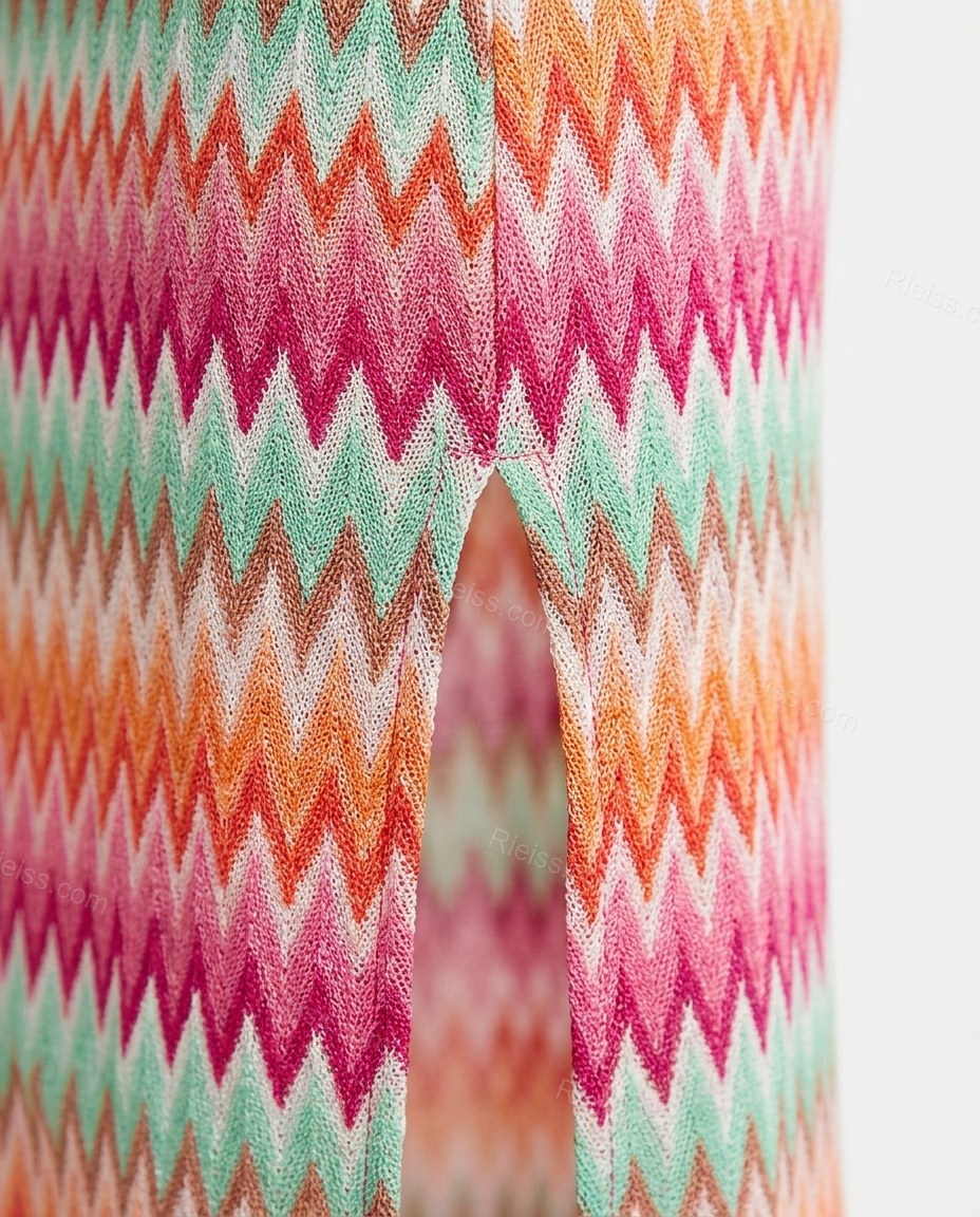 Pink Chevron Maxi Open-Back Dress, close-up of chevron, by Rieiss