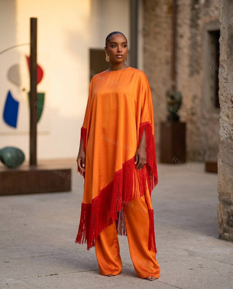 Red Maxi Cape One-Shoulder Dress, alternate use-case lifestyle view, by Rieiss