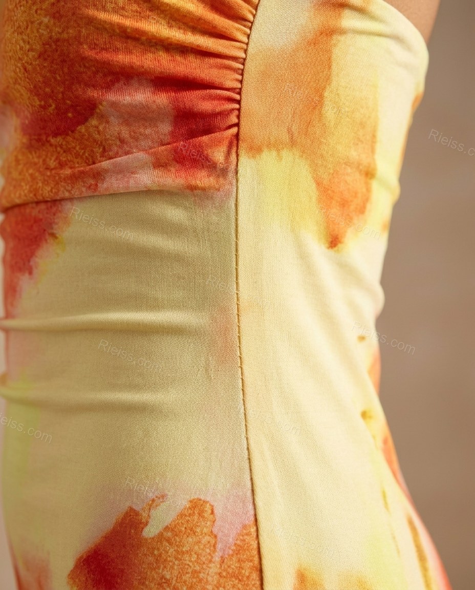 Yellow Floral Maxi Strapless Dress, close-up of floral, by Rieiss