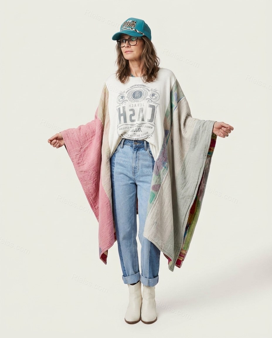 White Color-Block Cape Asymmetric Top, front studio view, by Rieiss