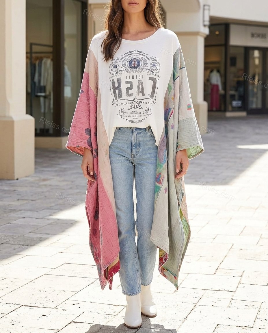 White Color-Block Cape Asymmetric Top, alternate use-case lifestyle view, by Rieiss