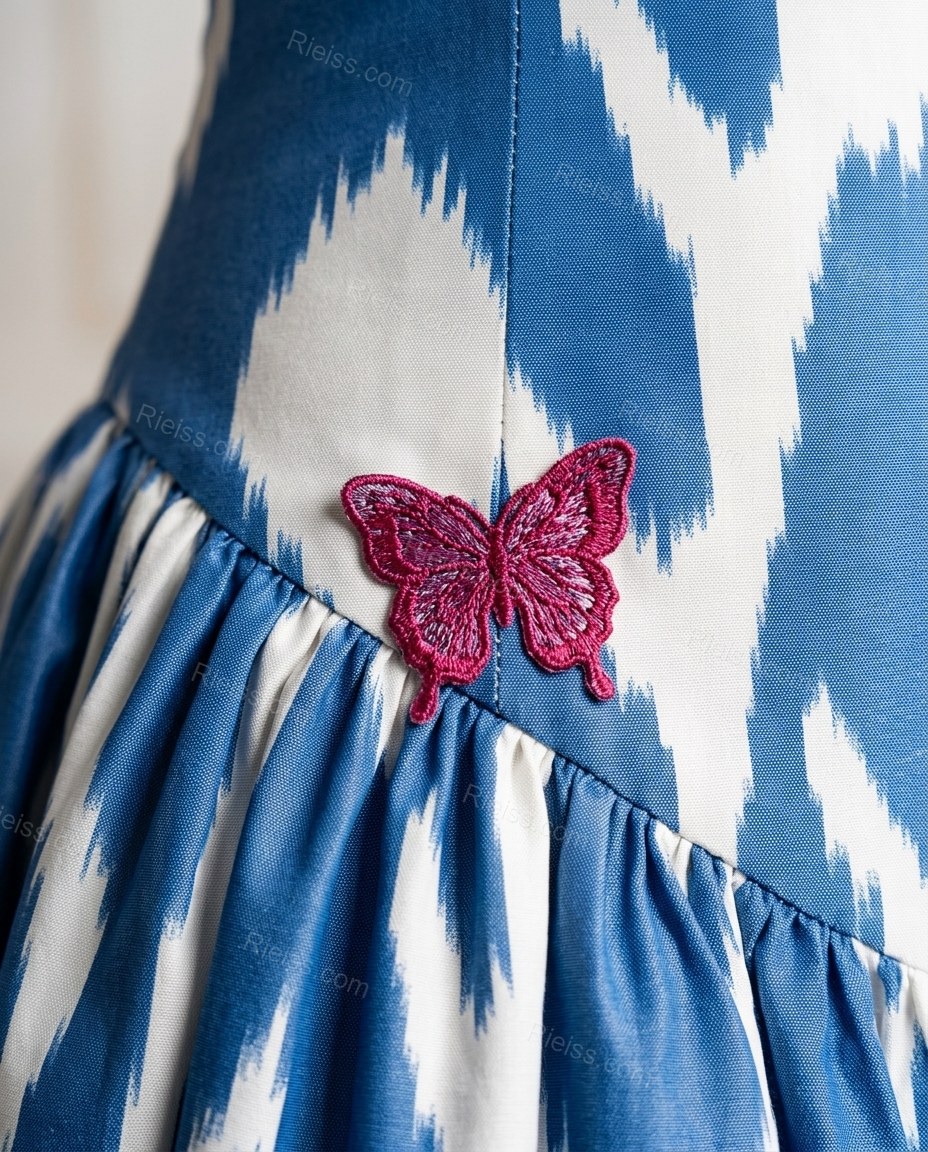 Blue Ikat Midi Dress, close-up of ikat, by Rieiss