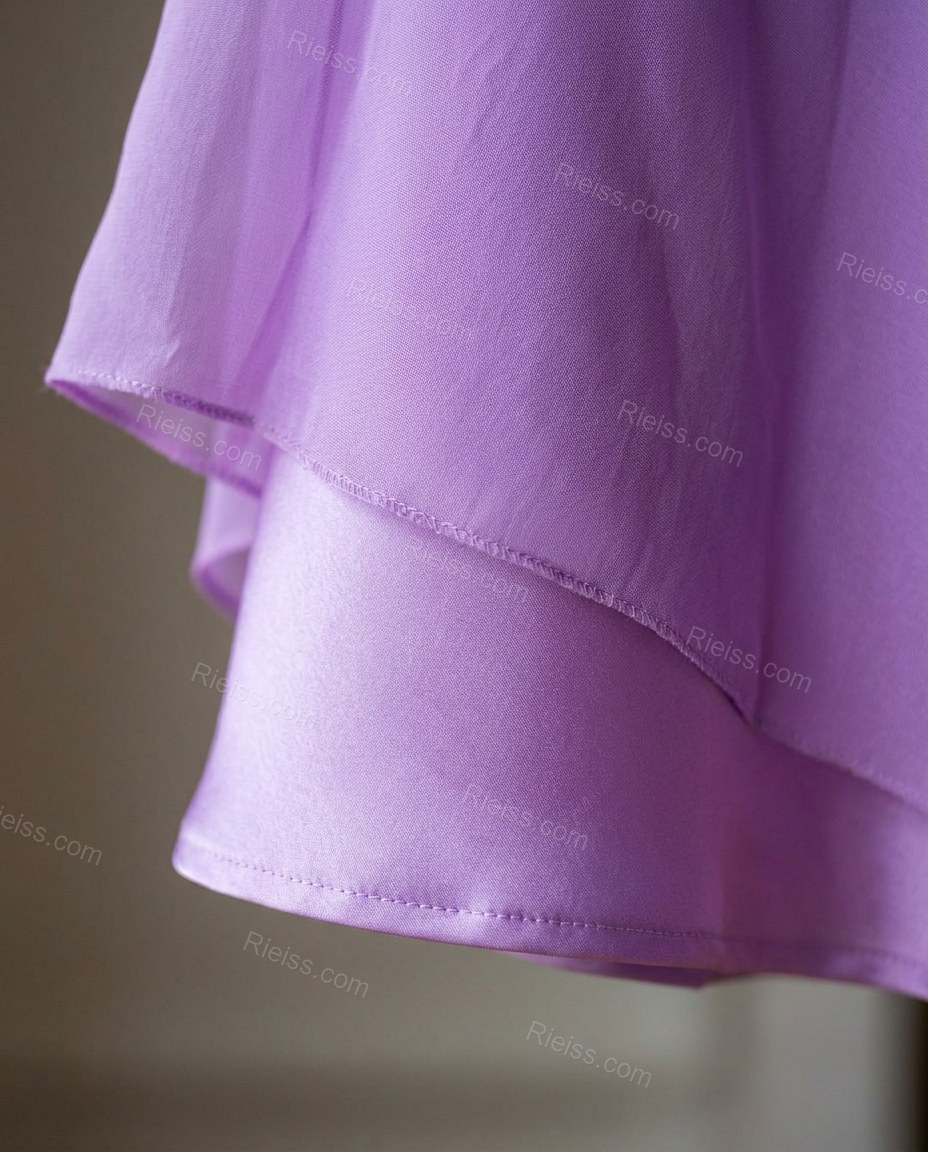 Lavender Maxi Cape One-Shoulder Dress, close-up of draped overlay, one-shoulder neckline and satin column skirt, by Rieiss