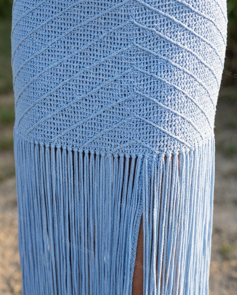 Light Blue Geometric Maxi Fringe Skirt Set, close-up of geometric, by Rieiss
