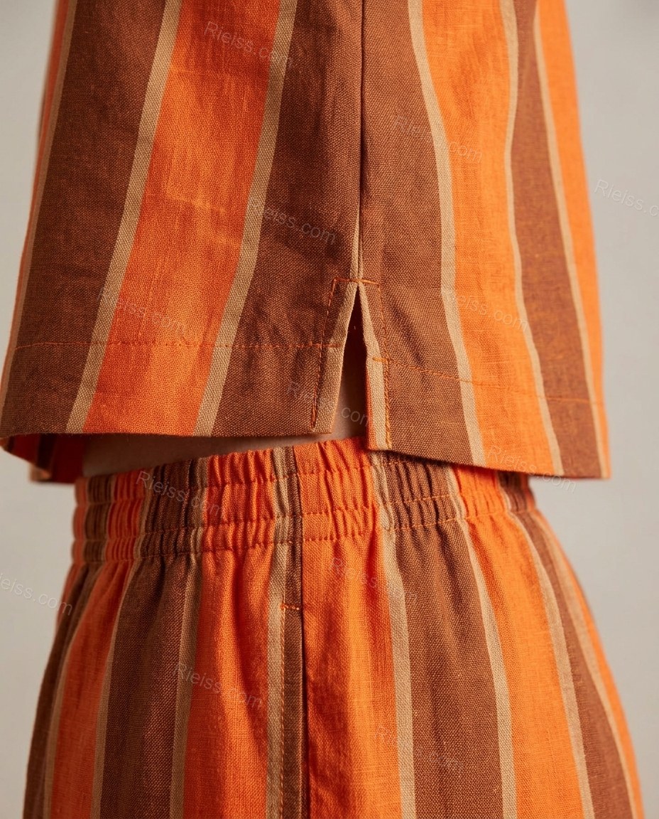 Orange Striped Top & Pants Set, close-up of striped, by Rieiss