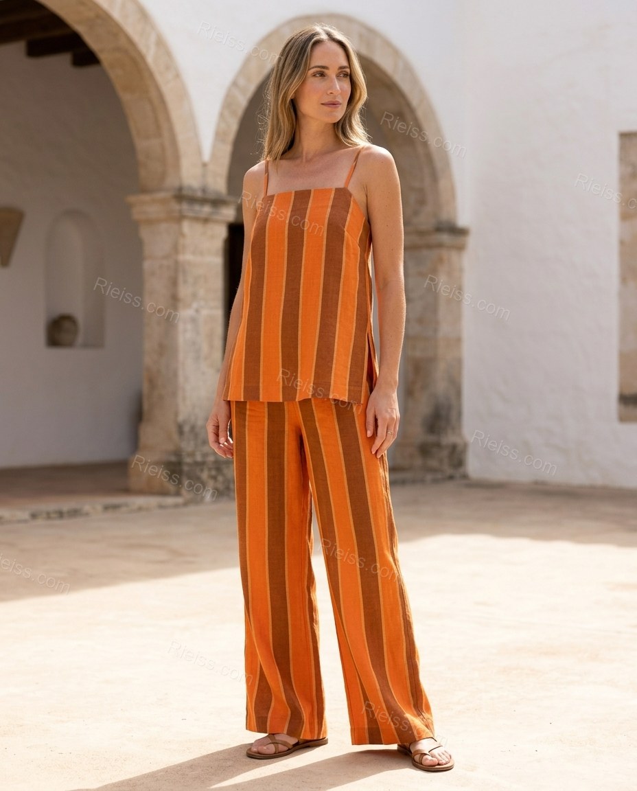 Orange Striped Top & Pants Set, alternate use-case lifestyle view, by Rieiss