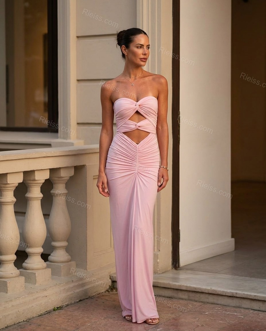 Pink Maxi Strapless Dress, alternate use-case lifestyle view, by Rieiss