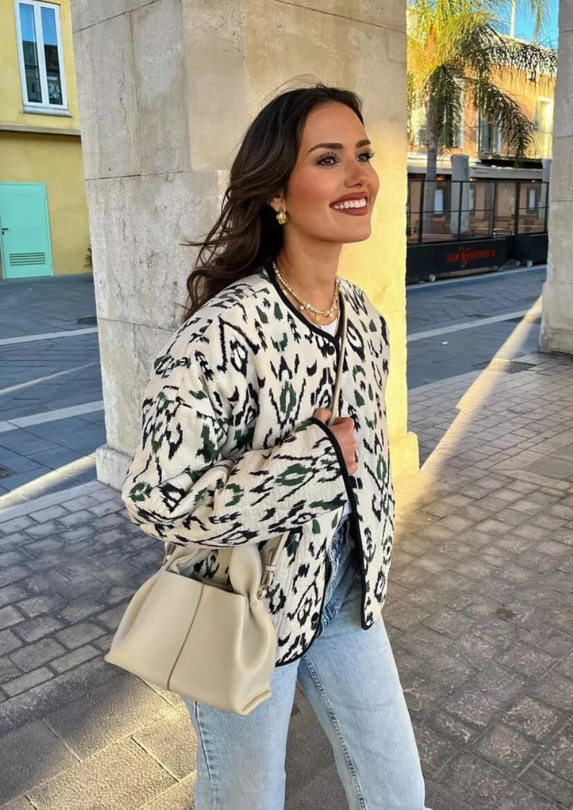 Geometric Print Quilted Thin Jacket-Massicos