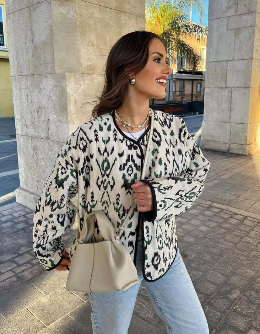 Geometric Print Quilted Thin Jacket-Massicos