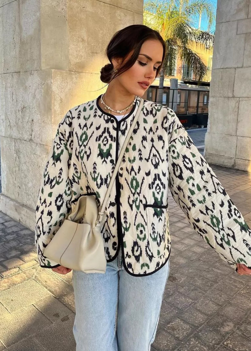 Geometric Print Quilted Thin Jacket-Massicos