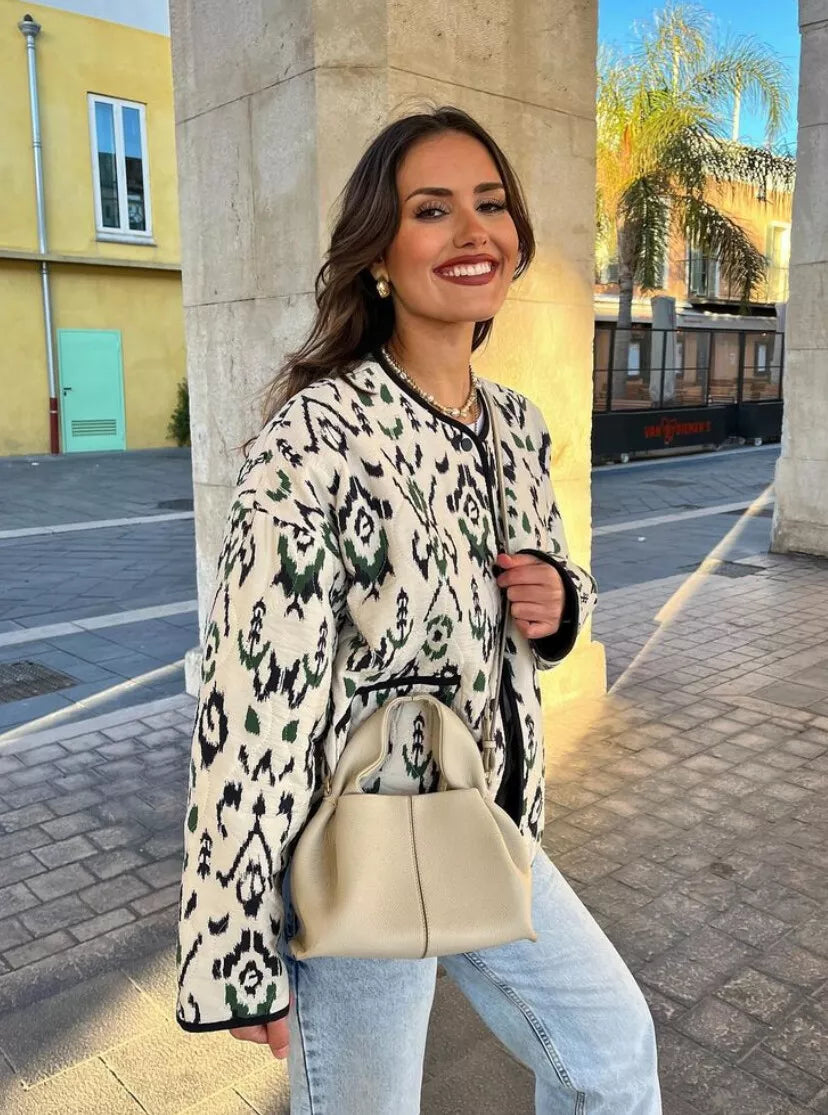Geometric Print Quilted Thin Jacket-Massicos