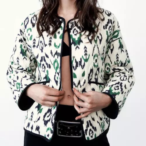 Geometric Print Quilted Thin Jacket-Massicos
