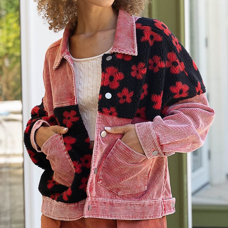 Siara Floral Patchwork Corduroy Jacket-Massicos