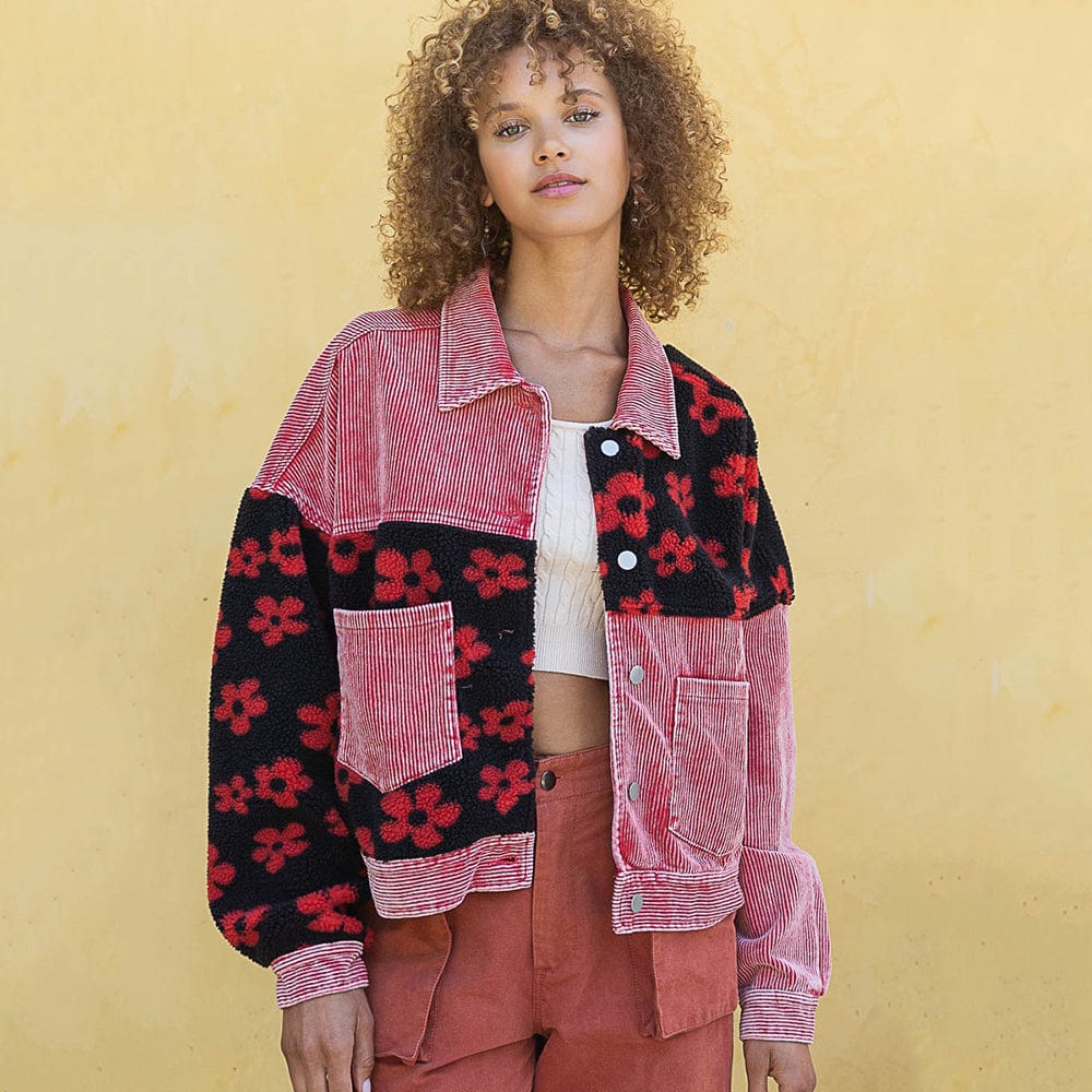 Siara Floral Patchwork Corduroy Jacket-Massicos