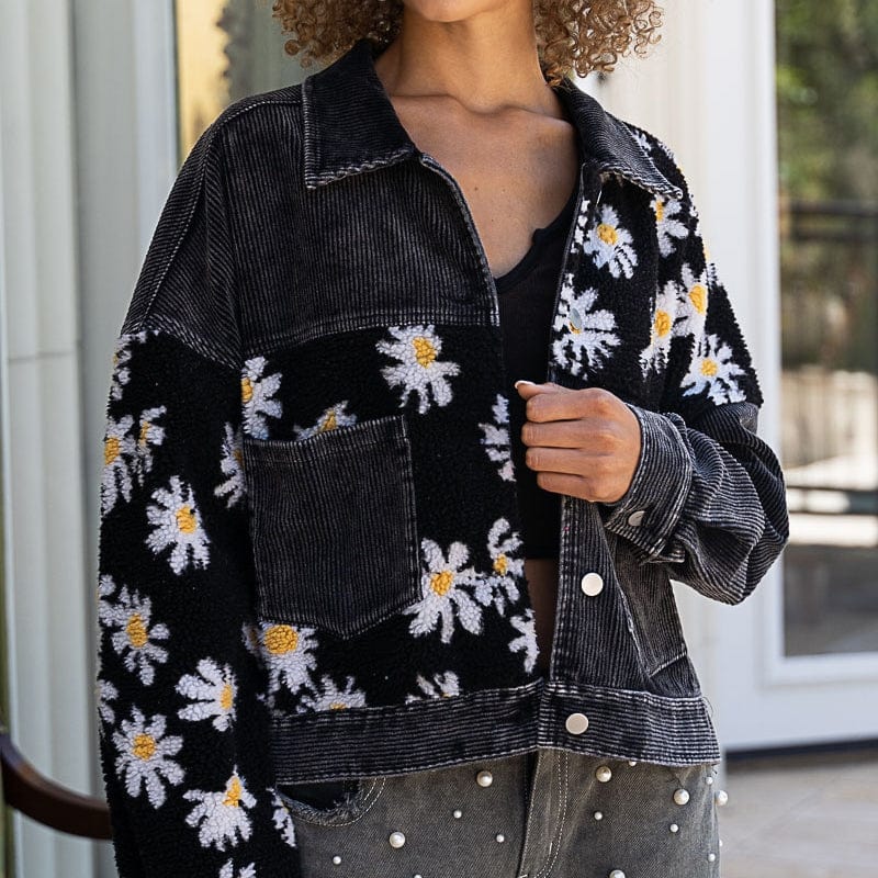 Siara Floral Patchwork Corduroy Jacket-Massicos