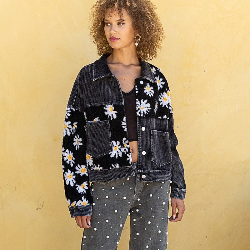 Siara Floral Patchwork Corduroy Jacket-Massicos