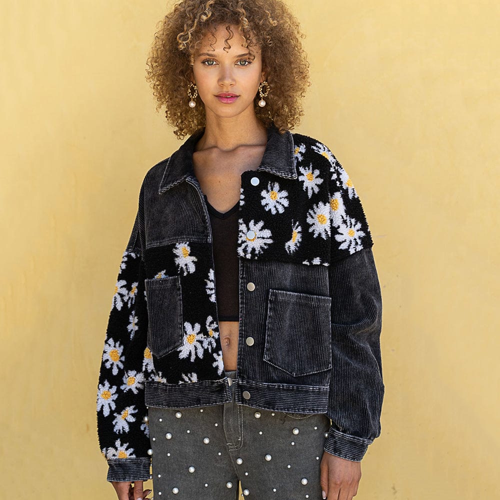 Siara Floral Patchwork Corduroy Jacket-Massicos