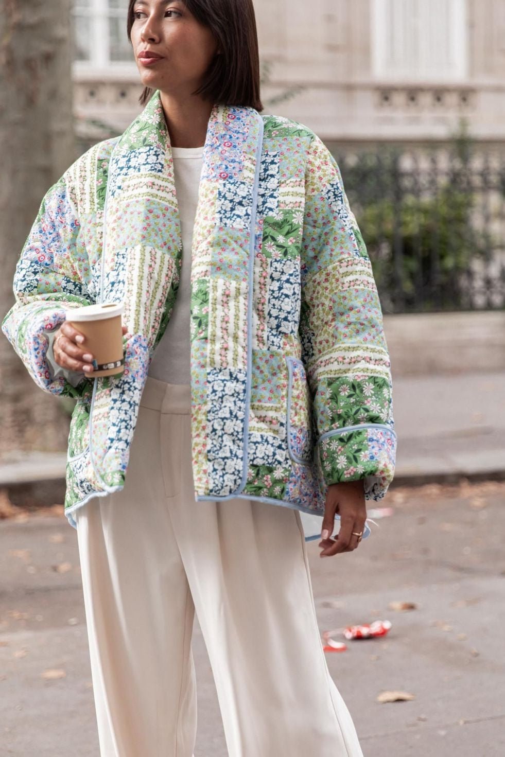 Casual Floral Pocket Turndown Collar Outerwear-ROVOLE