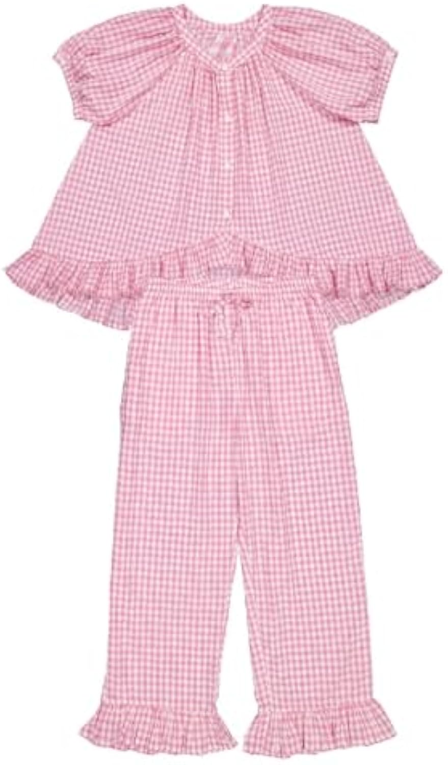 Gingham Ruffled Pajama Set-Massicos