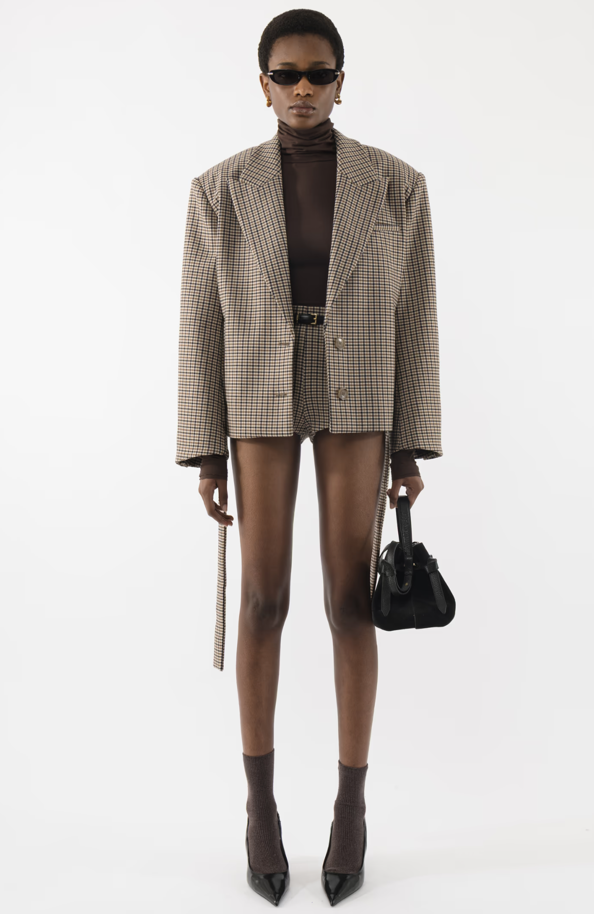 Sophisticated Plaid Blazer & Shorts Two - Piece-Massicos
