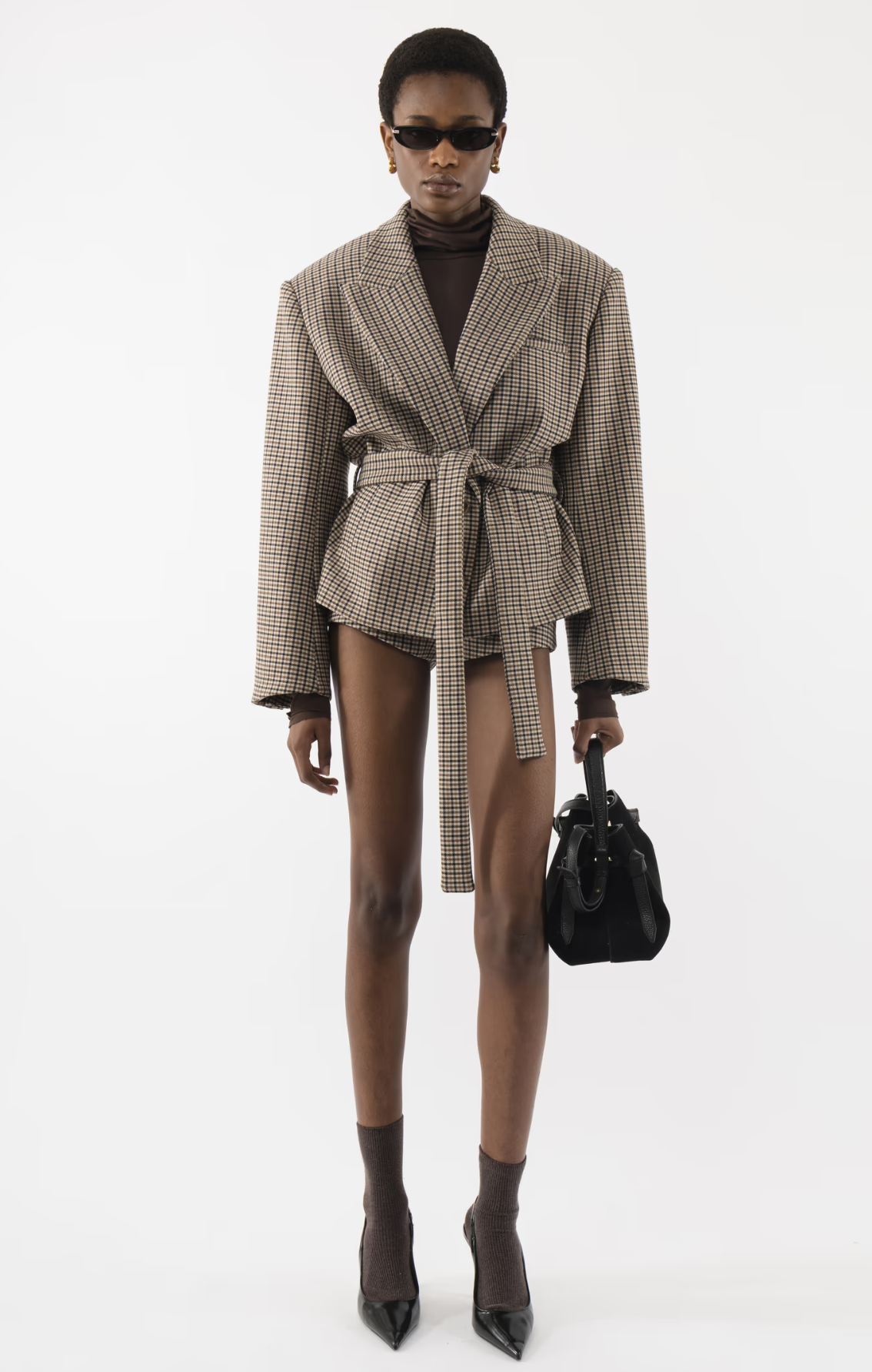 Sophisticated Plaid Blazer & Shorts Two - Piece-Massicos