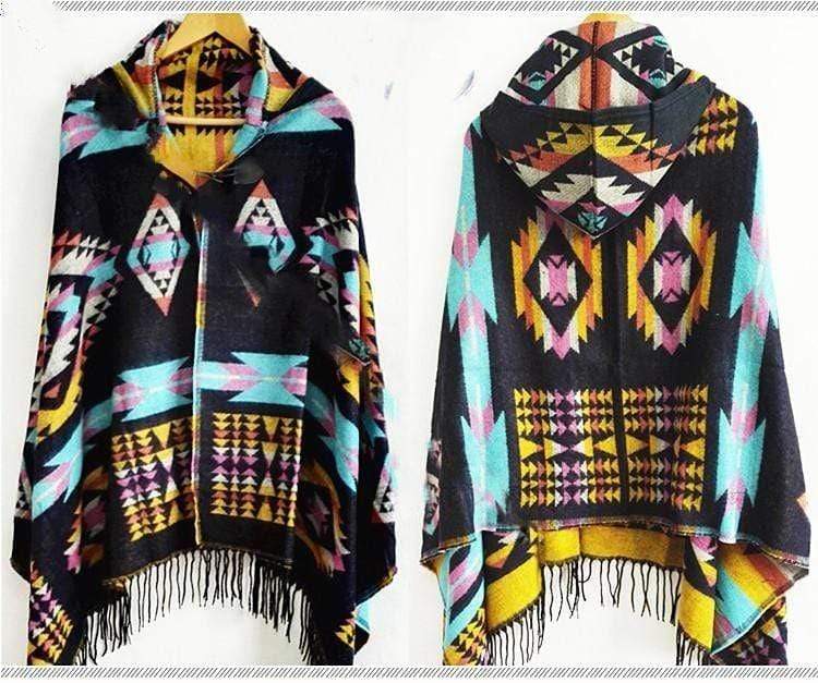 Ethnic Pattern Poncho Coat-Massicos