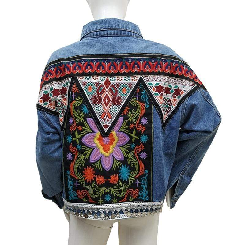 WickedAF Denim Floral Design Coat