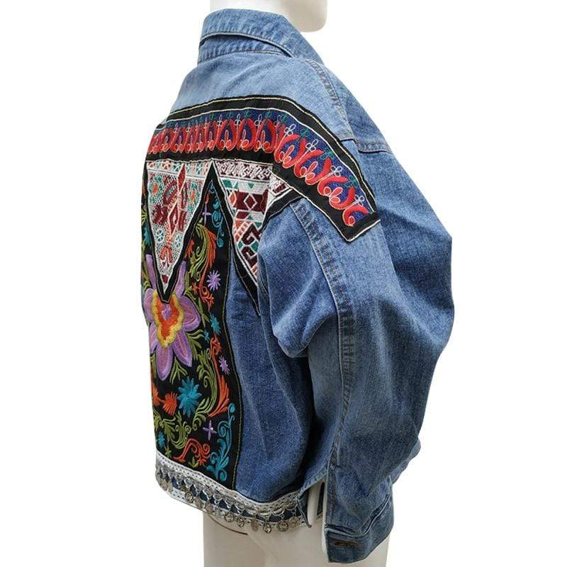 WickedAF Denim Floral Design Coat