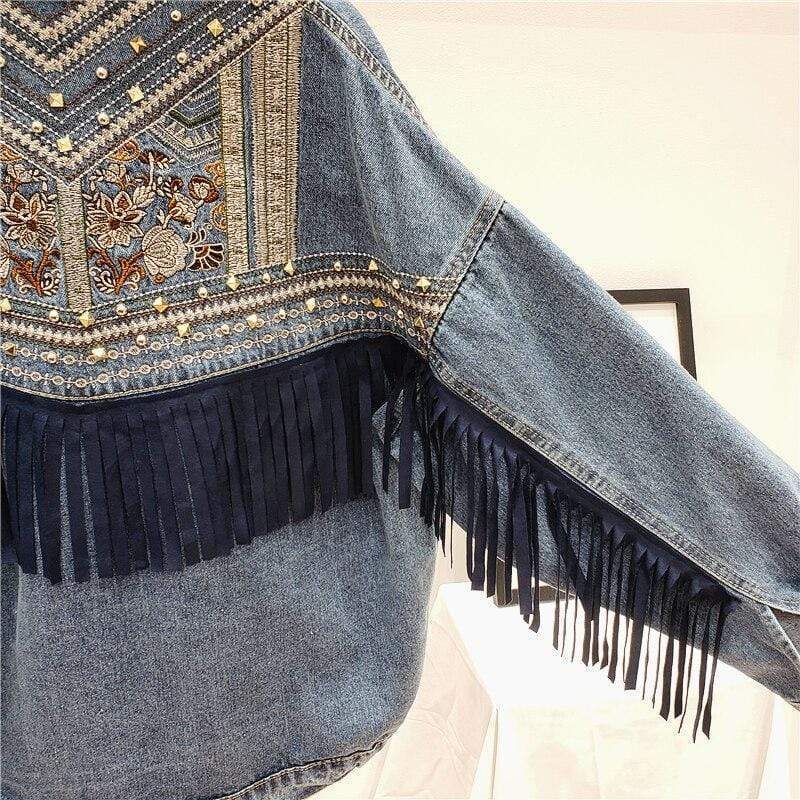 Floral Embroidered Denim Jacket-Massicos