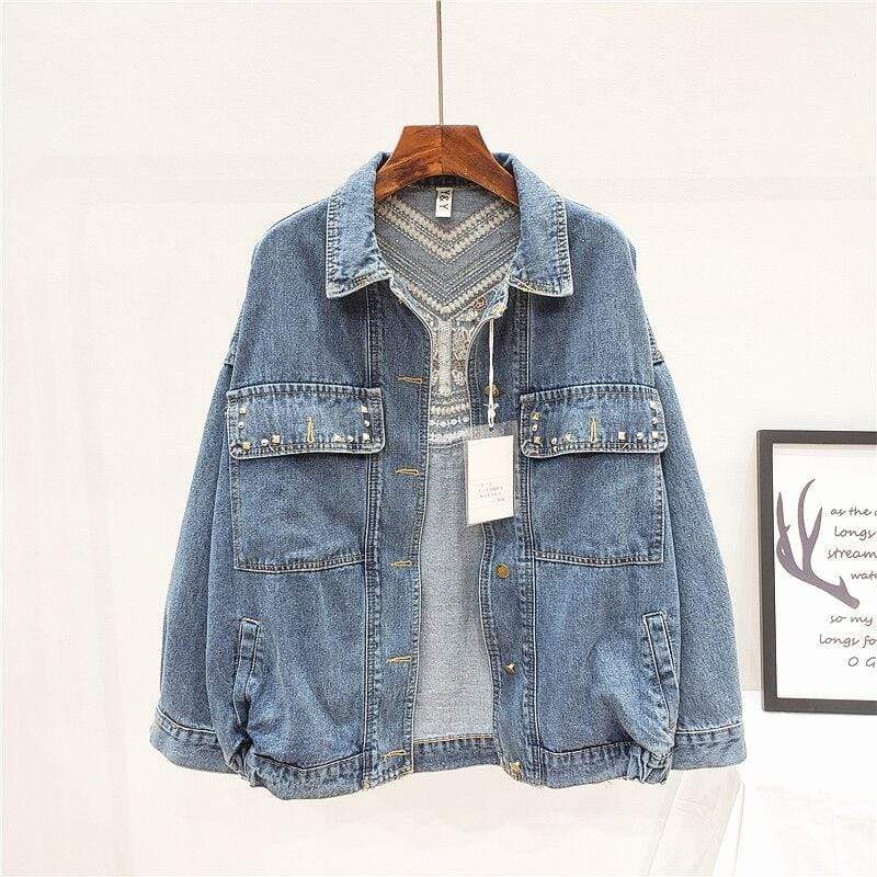 Floral Embroidered Denim Jacket-Massicos