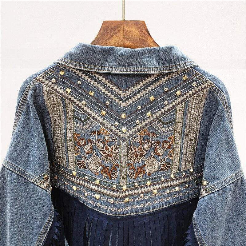 Floral Embroidered Denim Jacket-Massicos