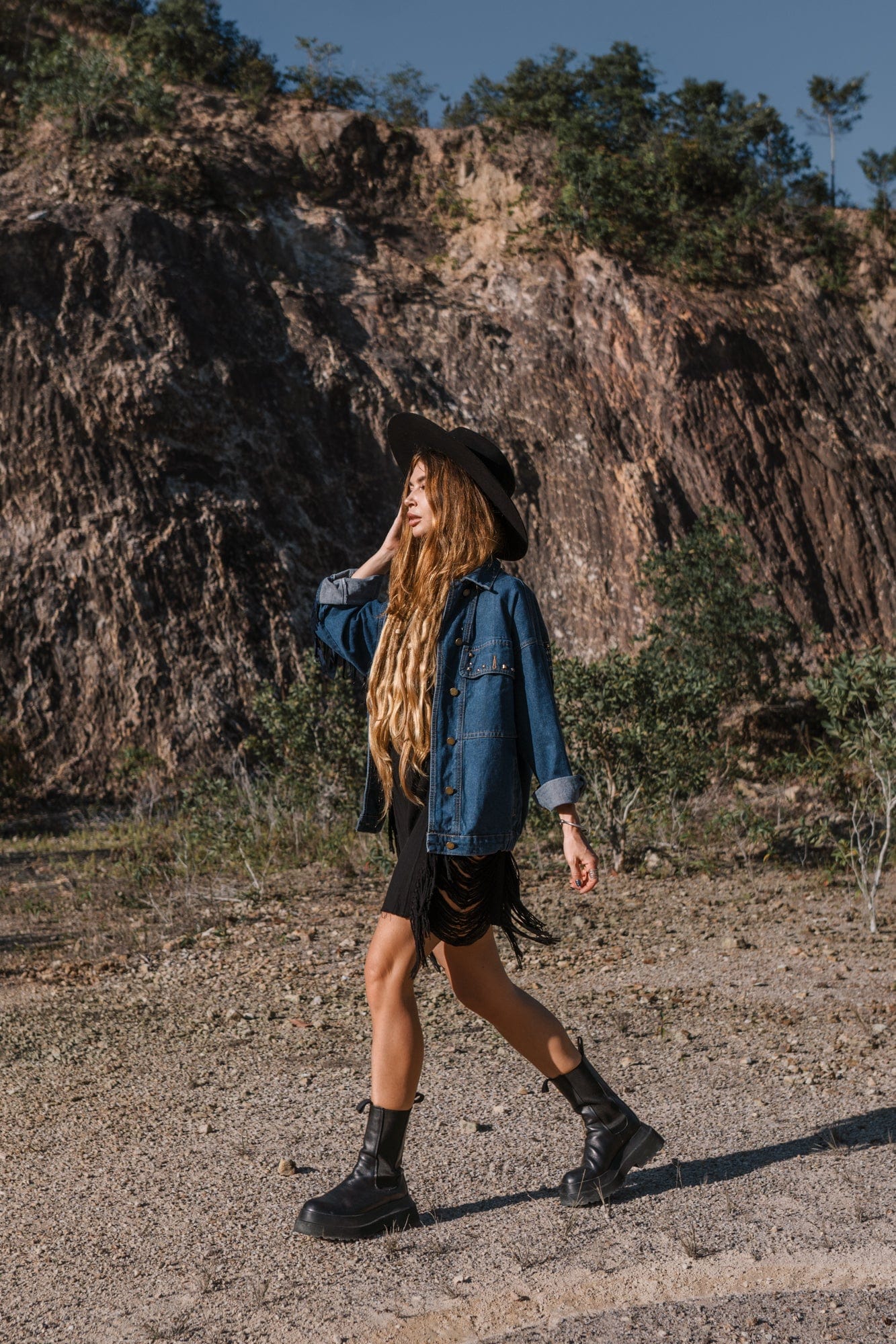 Floral Embroidered Denim Jacket-Massicos