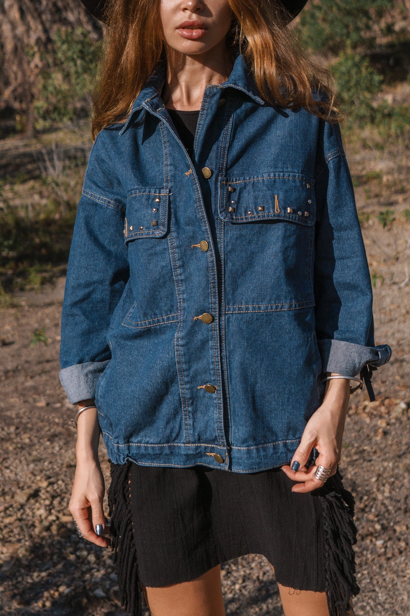Floral Embroidered Denim Jacket-Massicos