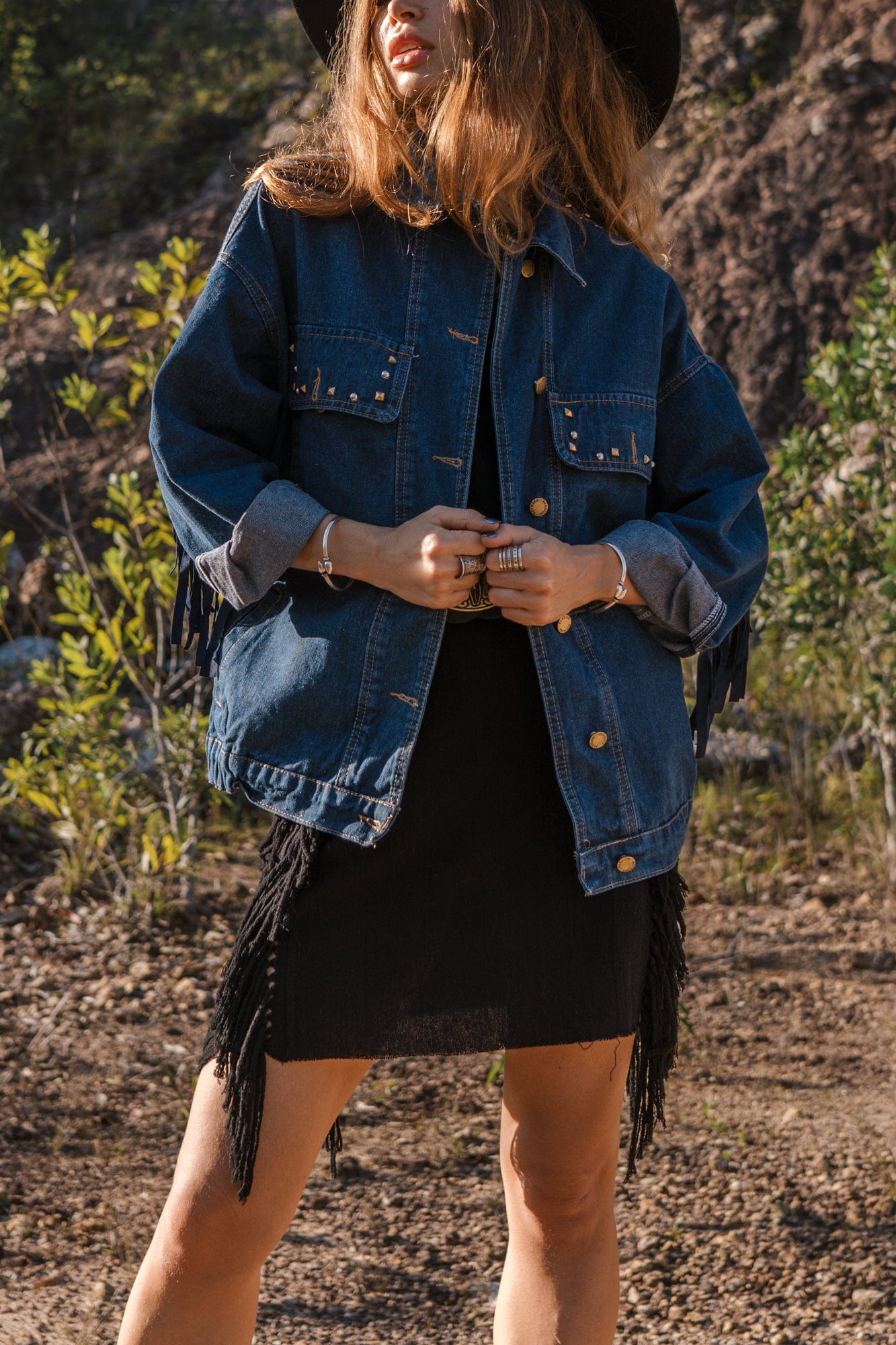 Floral Embroidered Denim Jacket-Massicos