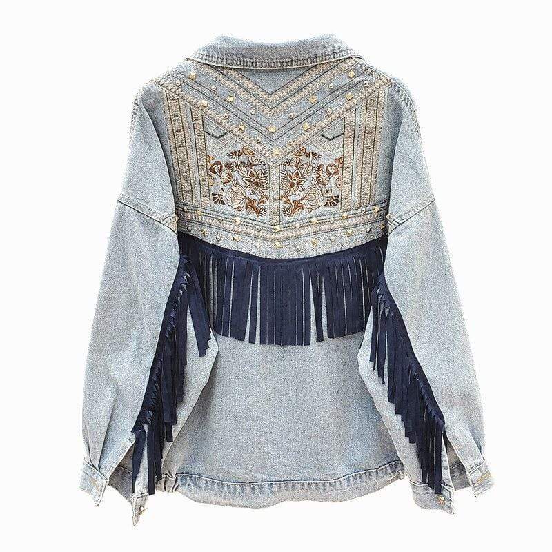 Floral Embroidered Denim Jacket-Massicos