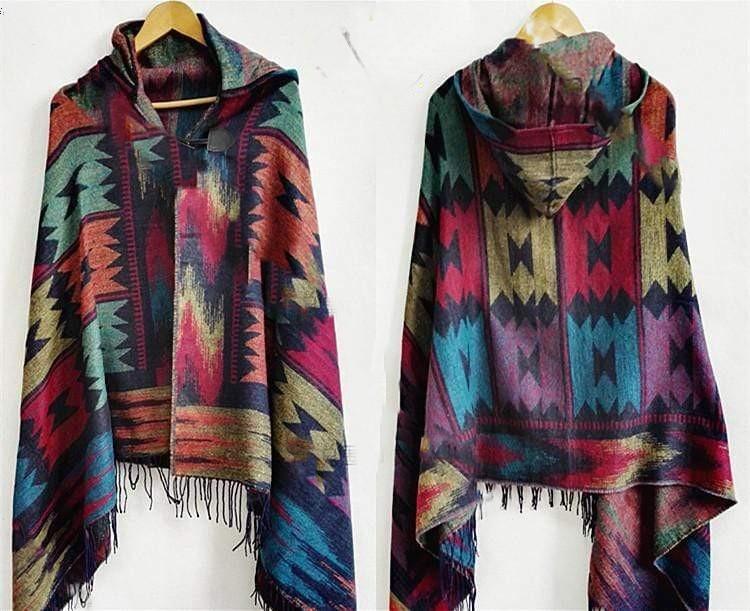 Ethnic Pattern Poncho Coat-Massicos