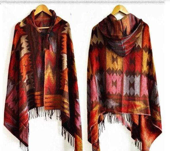 Ethnic Pattern Poncho Coat-Massicos