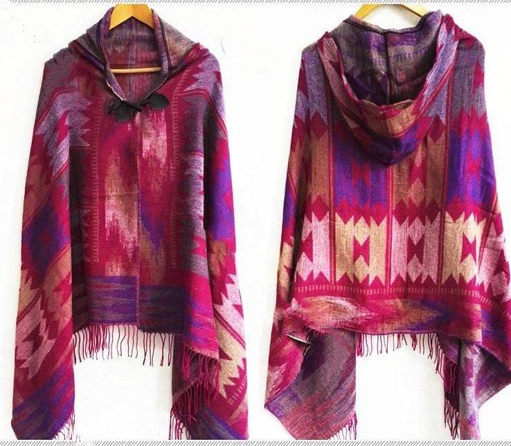 Ethnic Pattern Poncho Coat-Massicos
