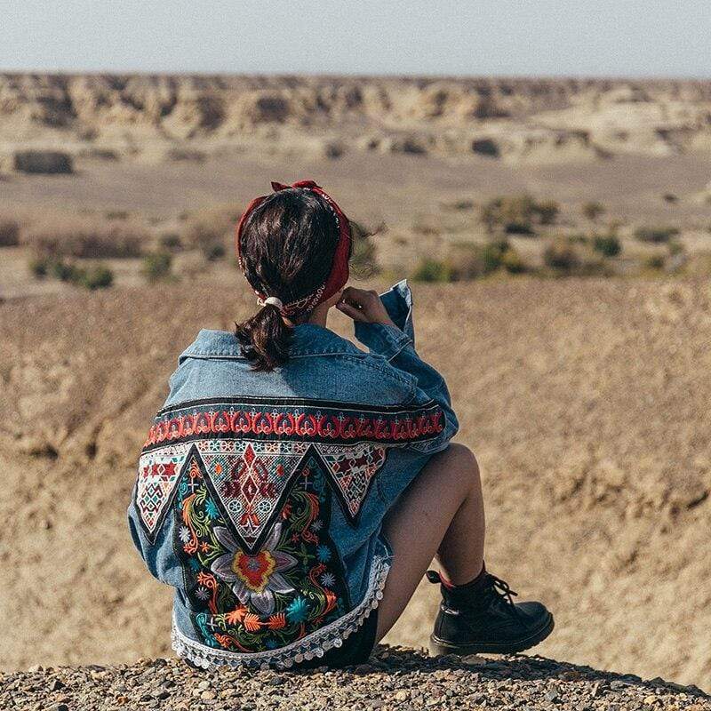 WickedAF Valencia Floral Embroidered Denim Jacket