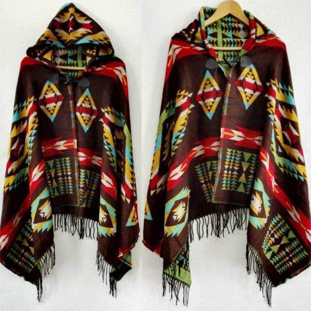 Ethnic Pattern Poncho Coat-Massicos